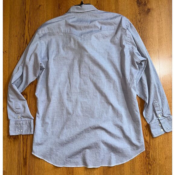 Vintage Wrangler Cowboy Cut X Long Tail Chambray Button Down USA Size Men Large - Picture 11 of 11